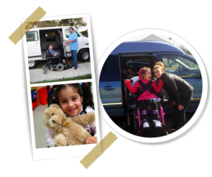Children next to their donated MagicMobility Van