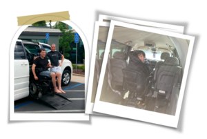 MagicMobility Vans recipients inside and next to their new van donations inside a polaroid feature.